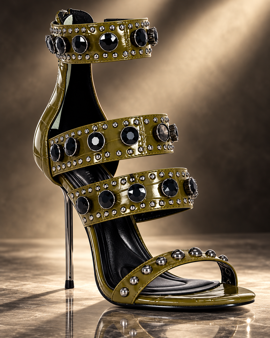 Emerald Noir Studded Stiletto Heels 💚🖤
